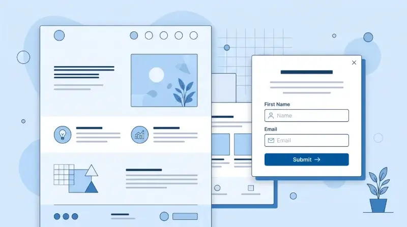 Weboldali popup és landing oldal feliratkoztató eszközök illusztrációja