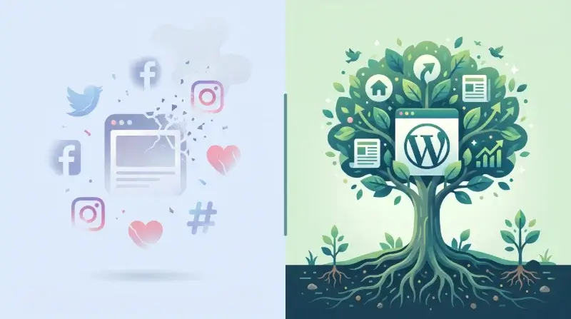 Illusztráció, ami a rövid életű social media tartalmat és a hosszú távú blog tartalmat hasonlítja össze