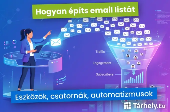 Email lista építés illusztráció, feliratkozók gyűjtése és email marketing folyamat 2026-ban