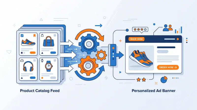 Dinamikus remarketing működésének illusztrációja termékfeeddel