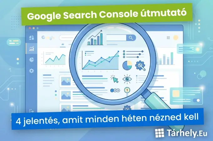 Google Search Console útmutató illusztráció: nagyító a keresési teljesítmény grafikonok felett